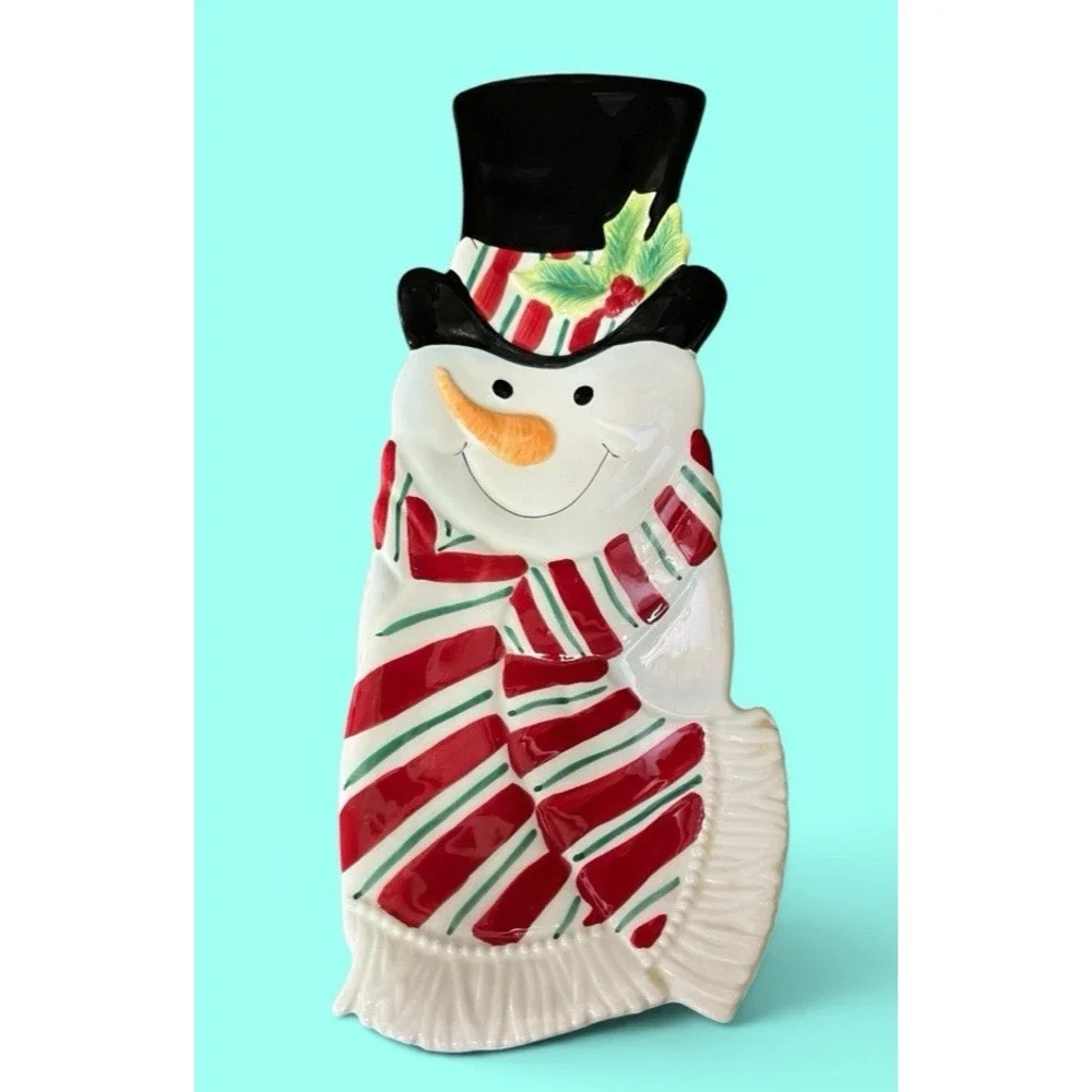Fitz & Floyd Snack Therapy Snowman Candy Canape Serving Plate Bowl Christmas Fun
